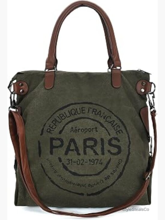 Handbags - Large Canvas Tote Bag with Zipper Crossbody Laptop Shoulder Hobo Handbag